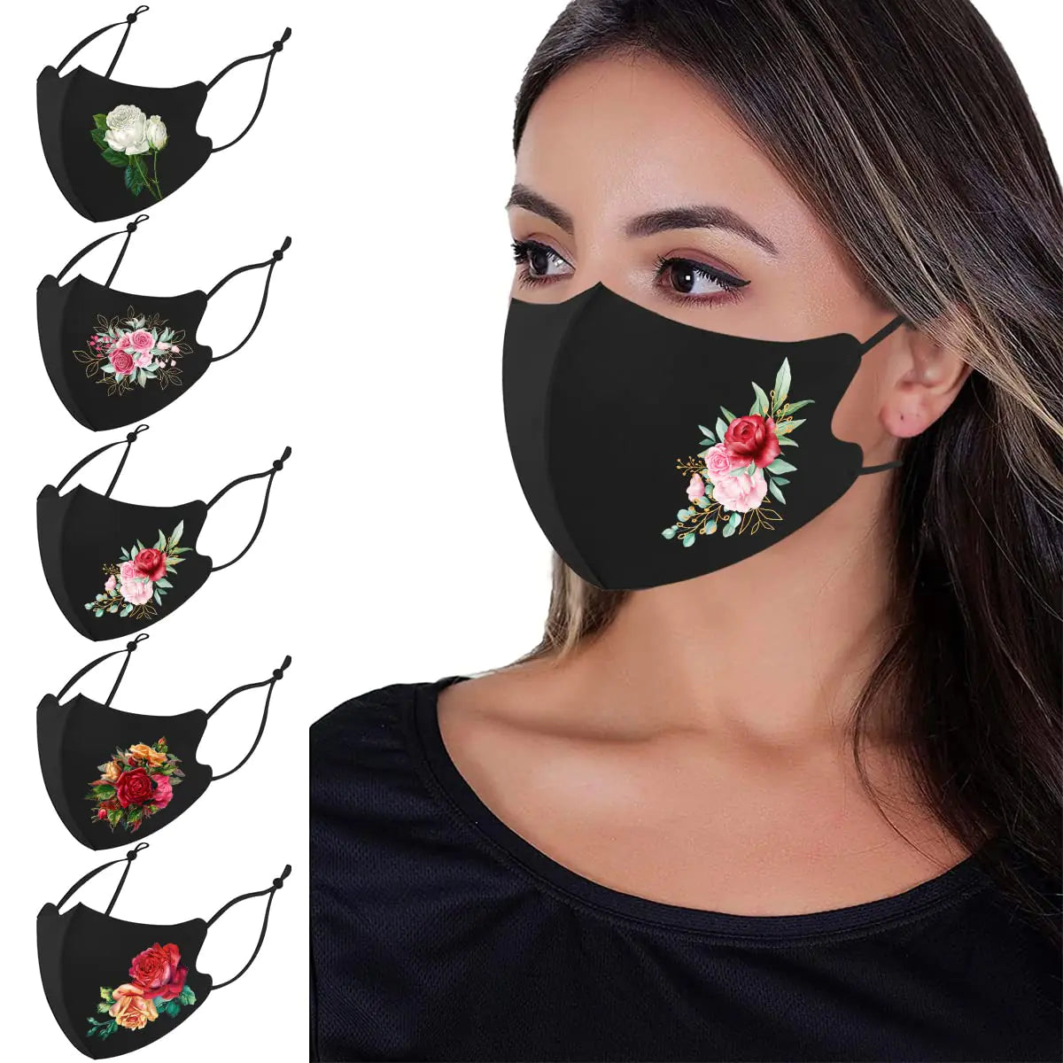 OMG Decor Face Masks WashableCloth Face Mask ReusableIce Silk Cotton Cloth MasksPink Flower Pattern Face MaskPack of 5