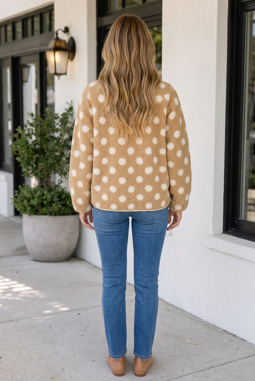 Threaded Pear Juliah placket shift jacket shown from the back, featuring a sleek silhouette and classic design.