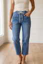 Front view of Threaded Pear Mylah Length Casual Jeans, showcasing classic denim style and fit.
