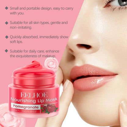 Eelhoe Blushimmer red pomegranate lip sleeping mask in a jar, moisturizing, nourishing, and plumping lips with a glossy finish