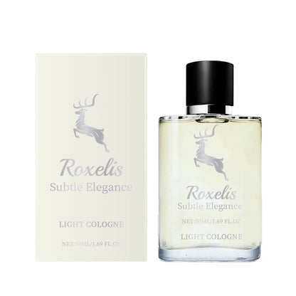 Blushimmer Roxelis 50ml Cologne bottle featuring elegant packaging, showcasing a charming men's perfume for lasting scent and pheromone appeal.