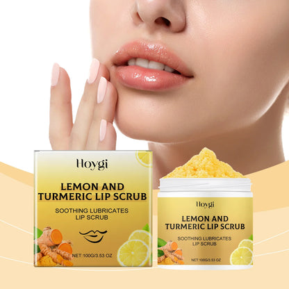 Blushimmer Hoygi 100g turmeric lemon lip scrub with exfoliating and moisturizing ingredients to remove dead skin and nourish lips.