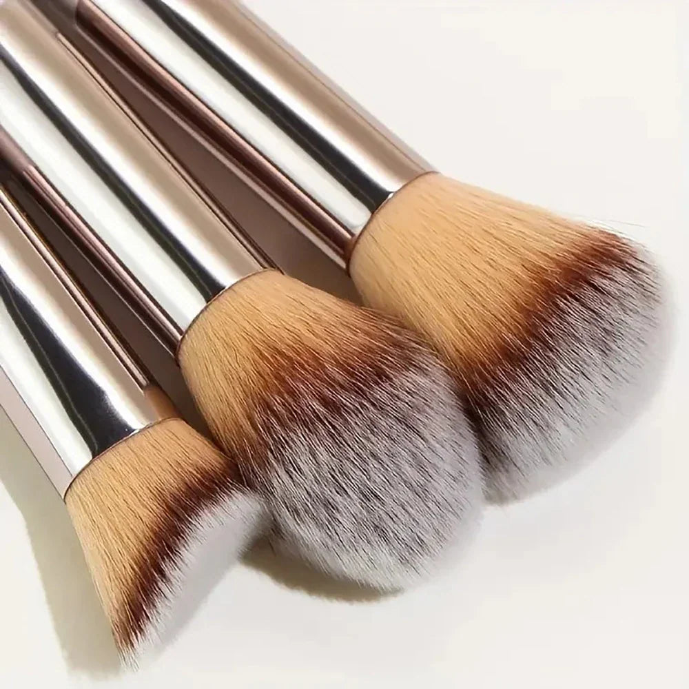Blushimmer 14-piece synthetic makeup brush set with foundation, powder, concealer, eyeshadow, and blush brushes displayed on a white background.