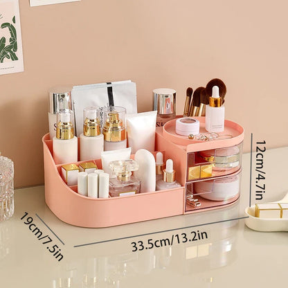 Blushimmer cosmetic storage box with drawer, desktop organizer for lipstick, brushes, and skincare products, black plastic design