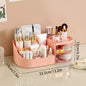 Blushimmer cosmetic storage box with drawer, desktop organizer for lipstick, brushes, and skincare products, black plastic design