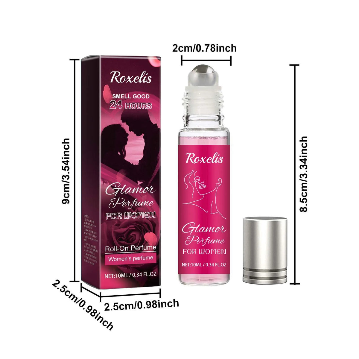Blushimmer Roxelis 10ml pheromone perfume roller ball with natural scent, long-lasting, ideal for flirting and romantic dating.
