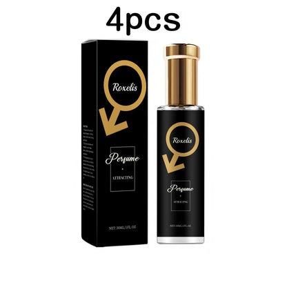 Roxelis 30ml men's pheromone perfume by Blushimmer featuring cedar fragrance, elegant bottle, and fresh, romantic scent.