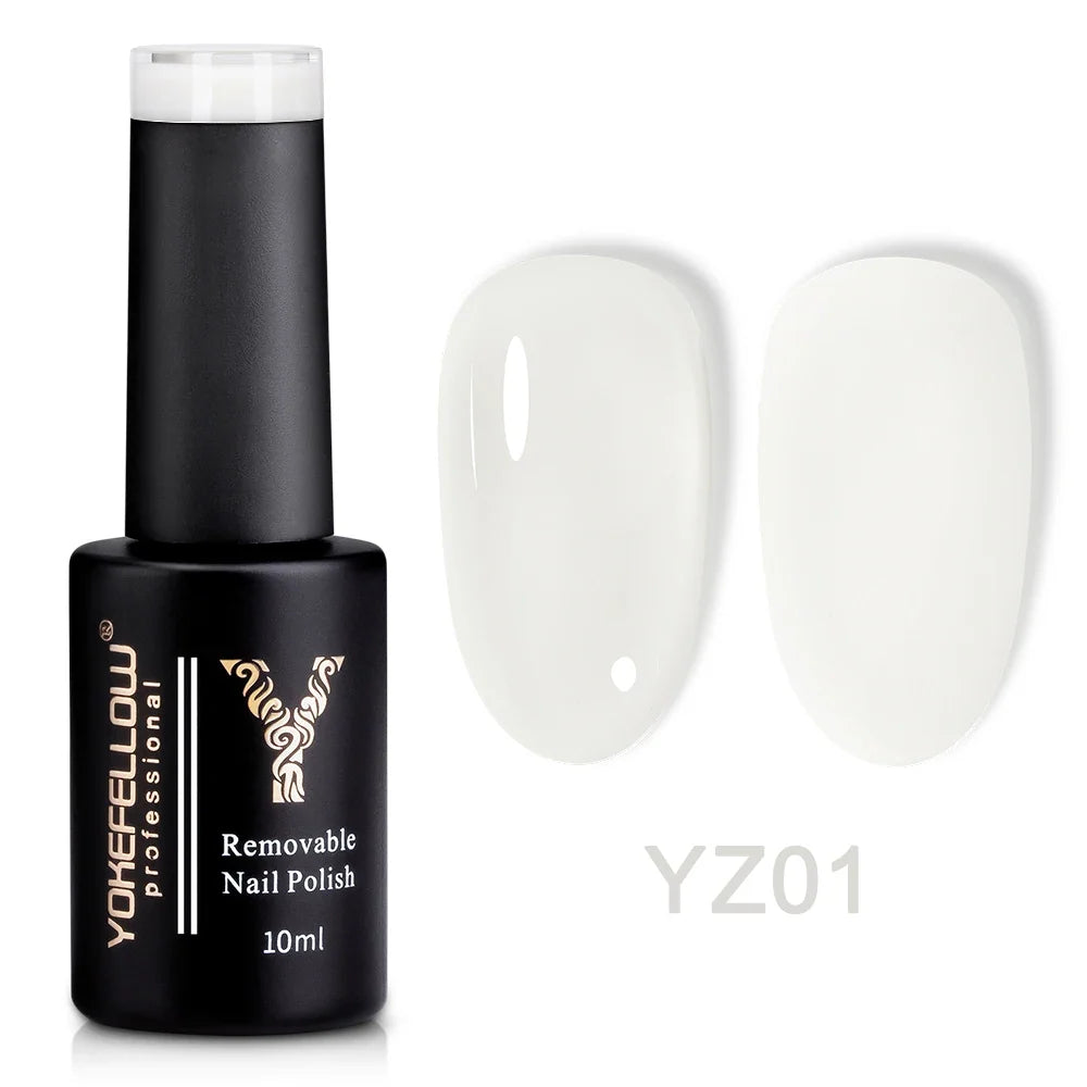 YOKEFELLOW 10ml translucent pink gel nail polish by Blushimmer, featuring high-quality soak-off UV gel with a long-lasting, natural finish.