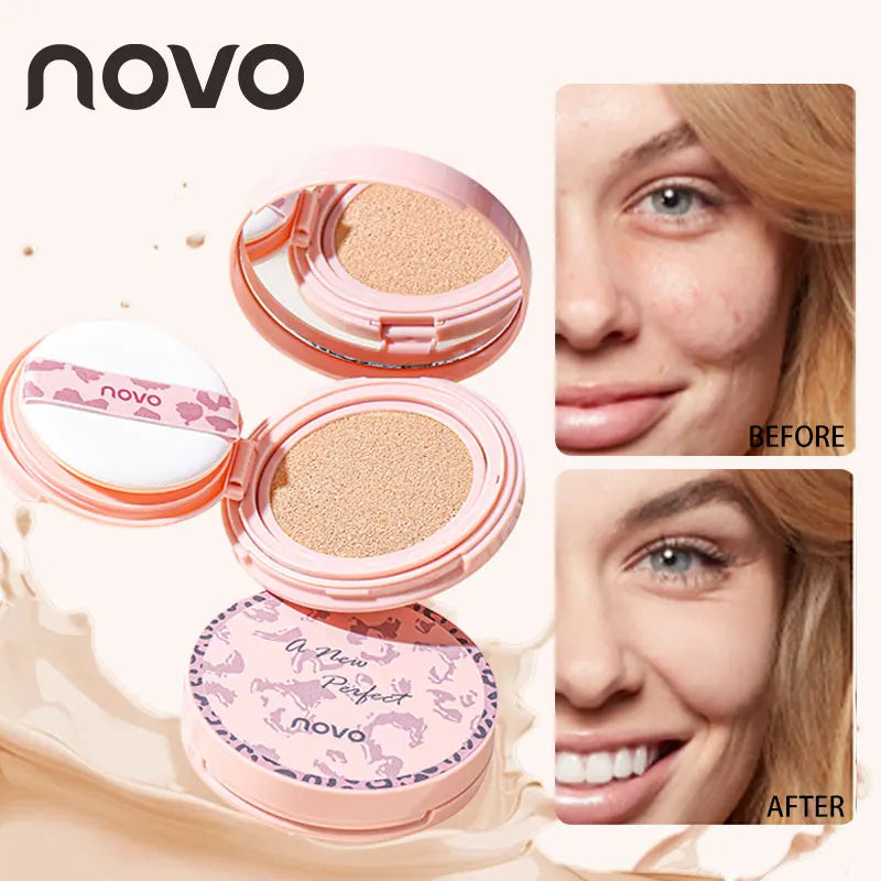 Blushimmer air cushion BB and CC cream foundation with natural finish, long-lasting matte concealer in a compact case.