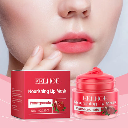 Eelhoe Red Pomegranate Lip Sleeping Mask by Blushimmer showing the jar of moisturizing, nourishing lip gloss with vibrant red packaging.