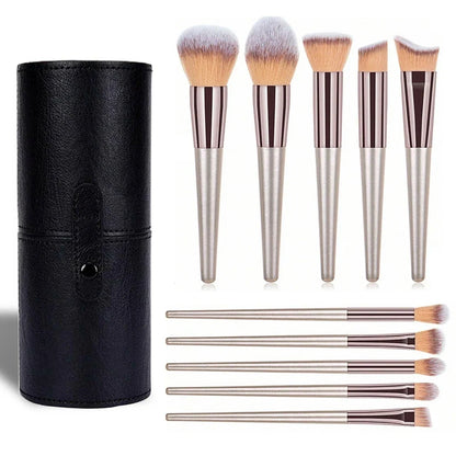Blushimmer 14-piece synthetic makeup brush set with foundation, powder, eyeshadow, concealer, and blush brushes displayed on a white background.
