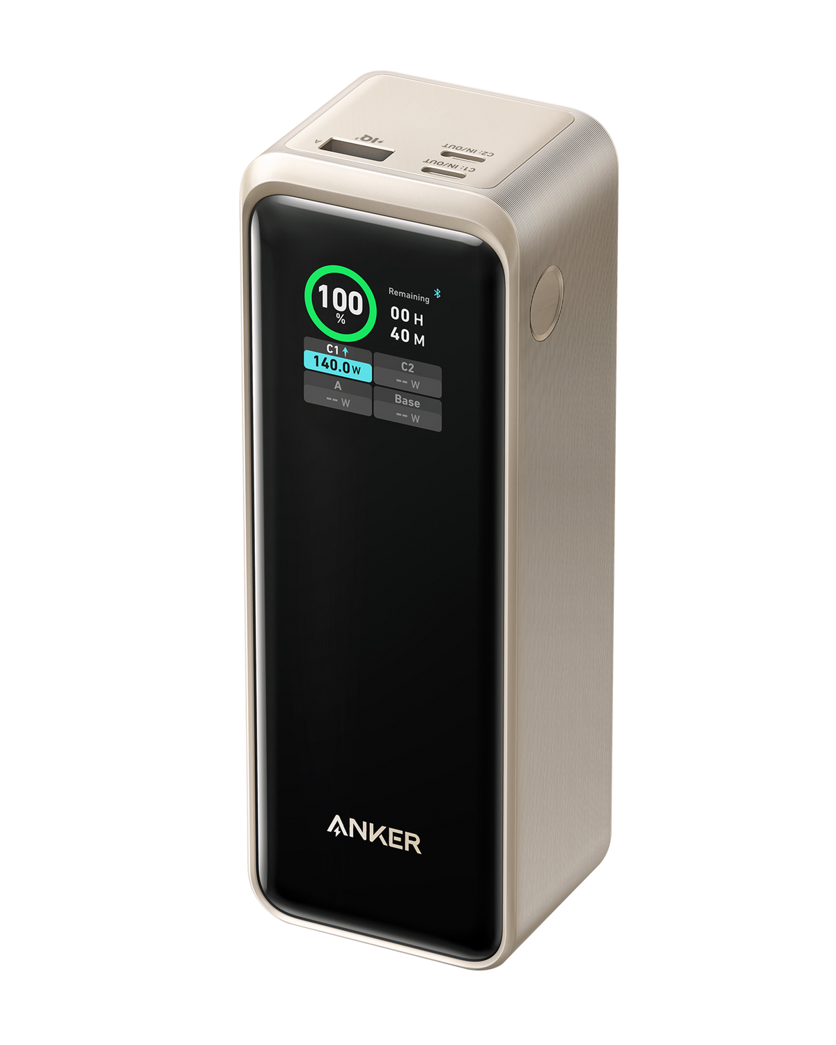 Anker Prime 27K Power Bank with 250W charging capacity, sleek portable design, showing USB ports for fast device charging.