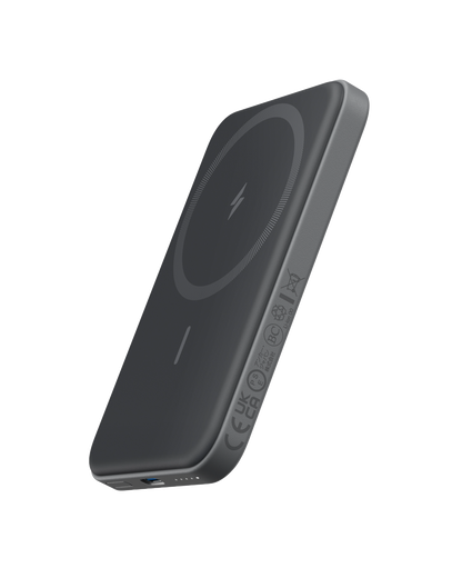 Anker 621 Magnetic Battery MagGo for charging, showing the compact power bank attached magnetically to a device.