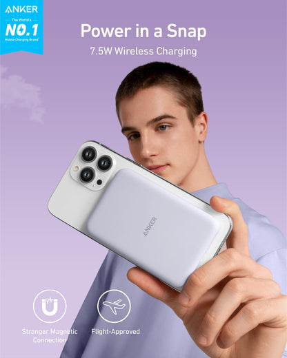 Anker 621 Magnetic Battery MagGo for charging, compact portable power bank with magnetic attachment, shown on a white background.
