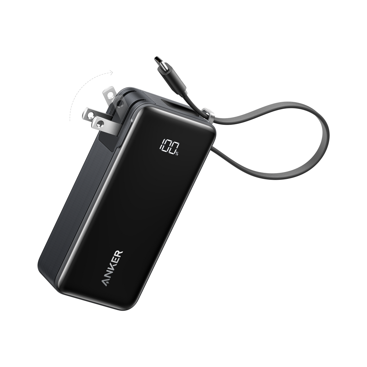 Anker Power Bank 10K Fusion with built-in cable, portable external battery for charging devices on the go.