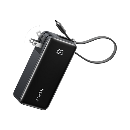 Anker Power Bank 10K Fusion with built-in cable, portable external battery for charging devices on the go.