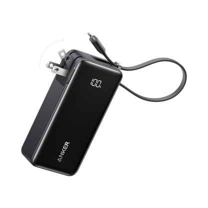 Anker Power Bank 10K with built-in Fusion cable, compact portable charger for smartphones and devices.