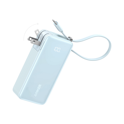 Anker Power Bank 10K Fusion with built-in cable, portable portable charging device on a white background.
