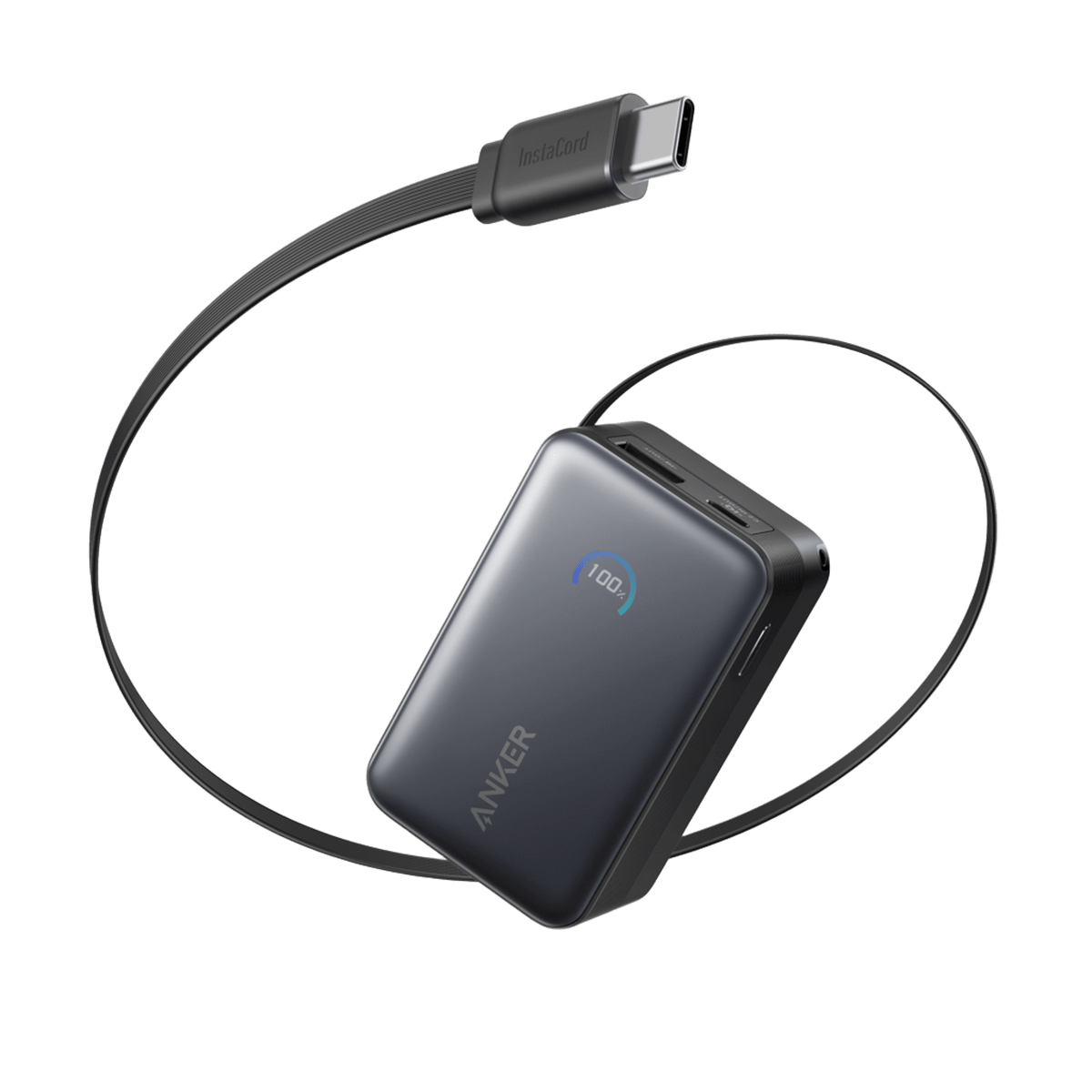 Anker Nano 10K power bank with built-in retractable USB-C cable, compact portable charger for smartphones and devices.