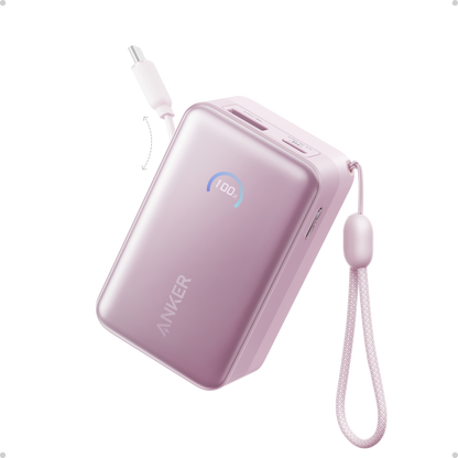 Anker Nano Power Bank 10K with built-in retractable USB-C cable, compact portable charger with 45W power output.