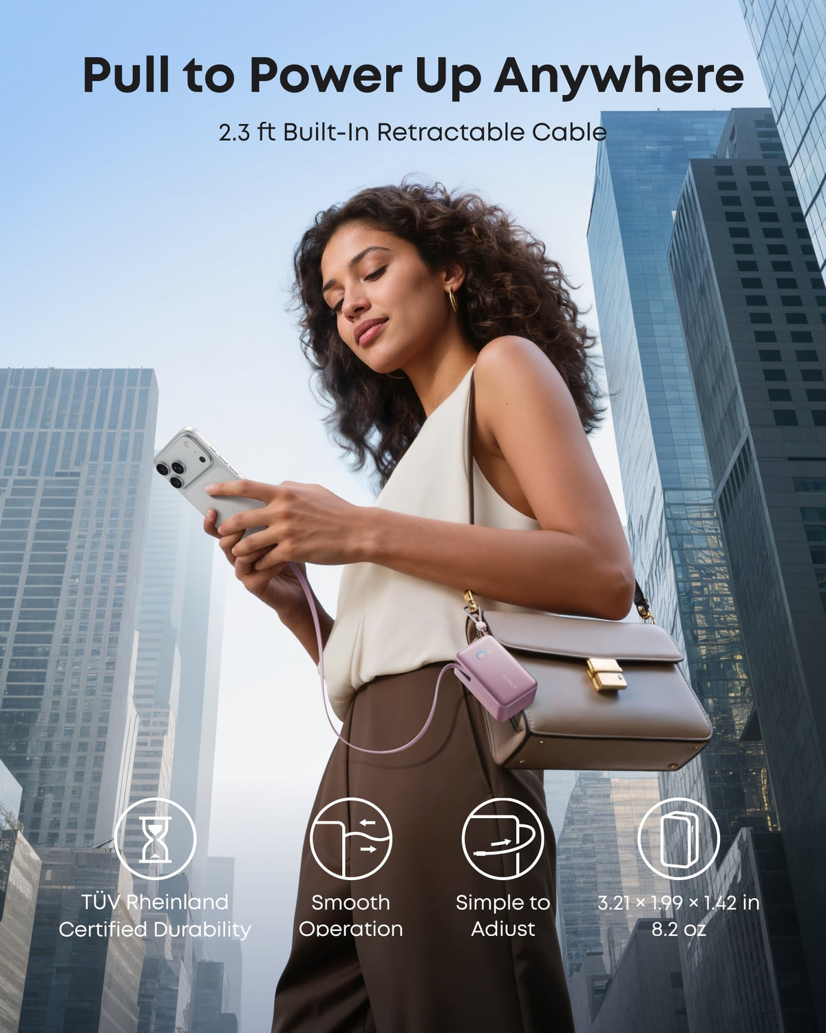 Anker Nano 10K power bank with built-in retractable USB-C cable, compact portable charger for smartphones and devices.