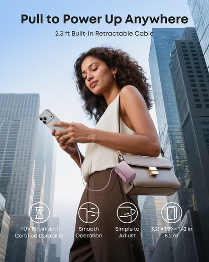 Anker Nano 10K power bank with built-in retractable USB-C cable, compact portable charger for smartphones and devices.