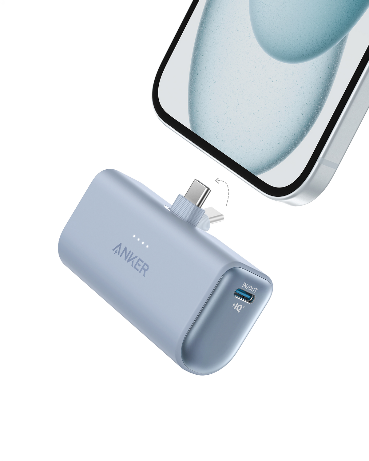 Anker Nano 22.5W power bank with built-in USB-C connector for portable charging and on-the-go power supply.