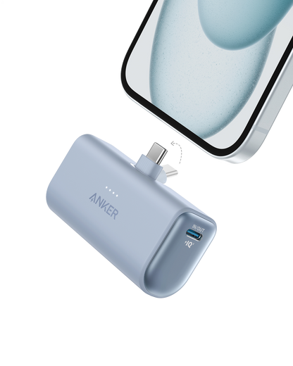 Anker Nano 22.5W power bank with built-in USB-C connector for portable charging and on-the-go power supply.