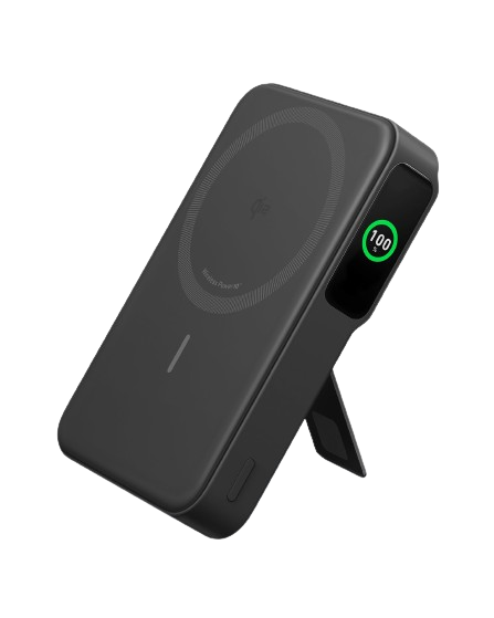 Anker MagGo 10K Power Bank with magnetic wireless charging pad and USB-C port, compact portable power source.