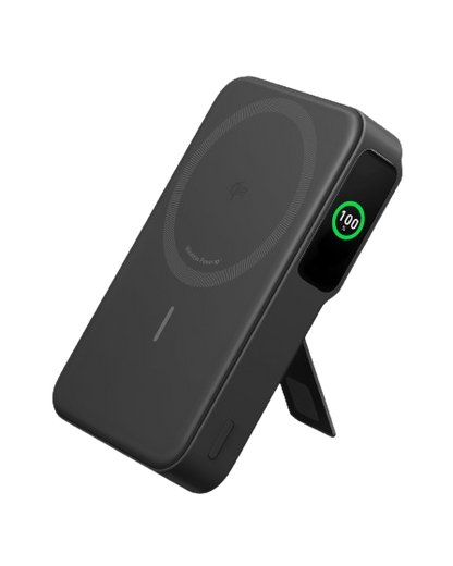 Anker MagGo 10K Power Bank with magnetic wireless charging pad and USB-C port, compact portable power source.