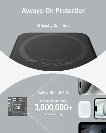 Anker MagGo 10K power bank with magnetic wireless charging pad and USB-C port, compact and portable for on-the-go charging.
