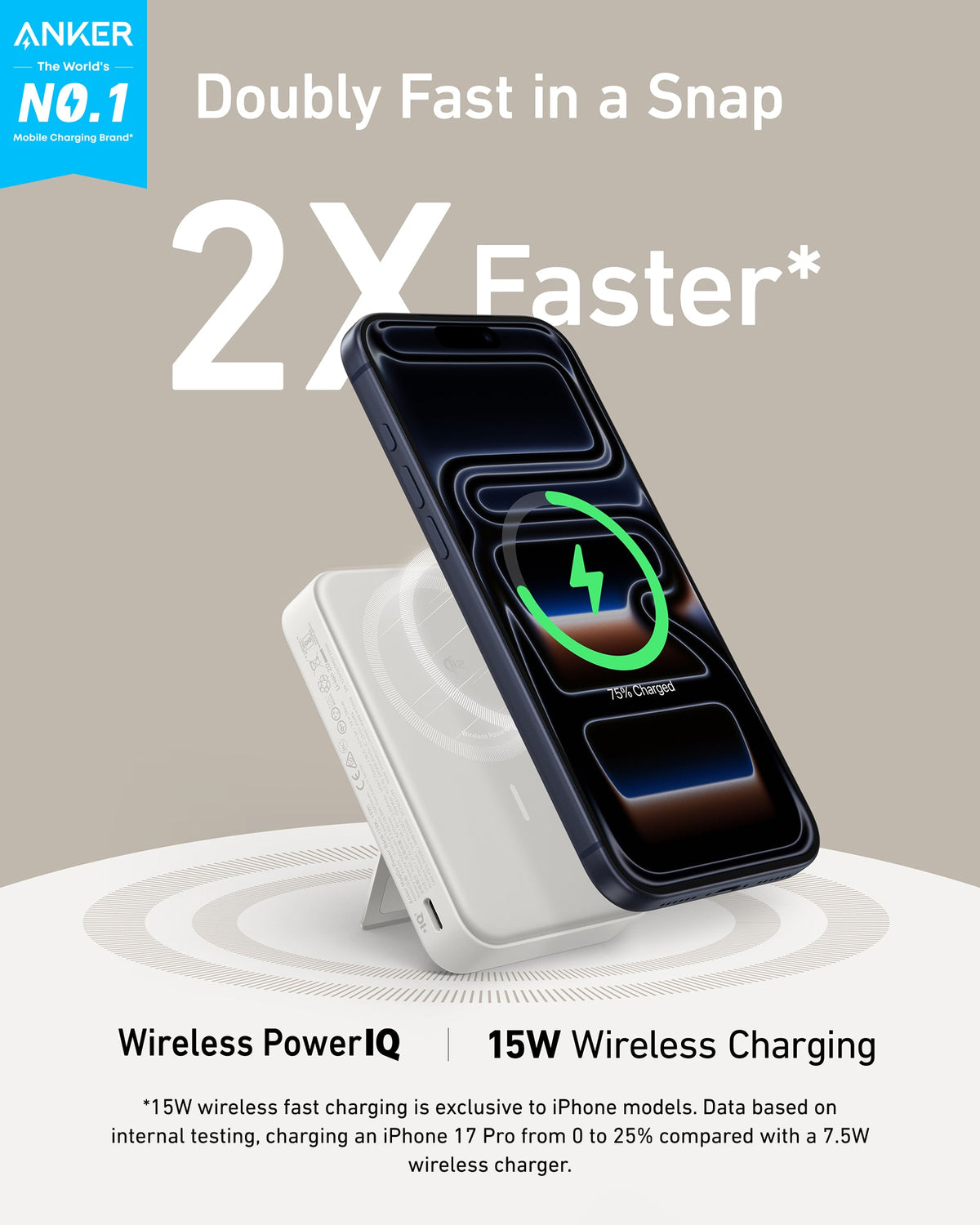Anker MagGo Power Bank 10K, portable rechargeable battery with MagSafe-compatible magnetic design and compact size.
