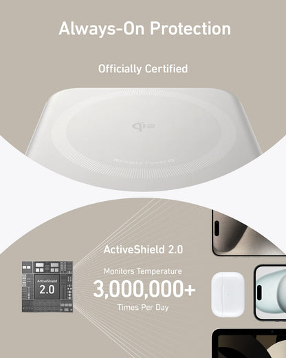 Anker MagGo 10K Power Bank with MagSafe-compatible wireless charging and USB-C port for portable device charging.