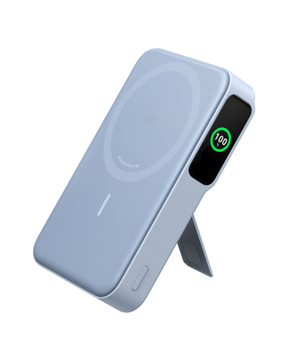 Anker MagGo Power Bank 10K with magnetic wireless charging pad and USB-C port, compact portable power bank for smartphones.