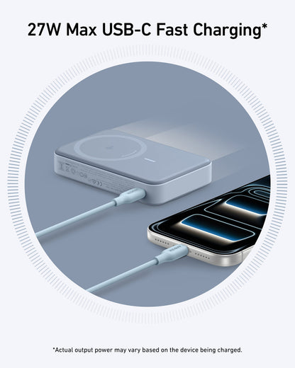 Anker MagGo 10K Power Bank showing sleek portable design with magnetic attachment feature for charging devices.