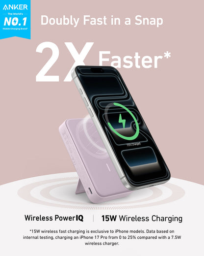 Anker MagGo Power Bank 10K with magnetic attachment and compact design for portable charging.
