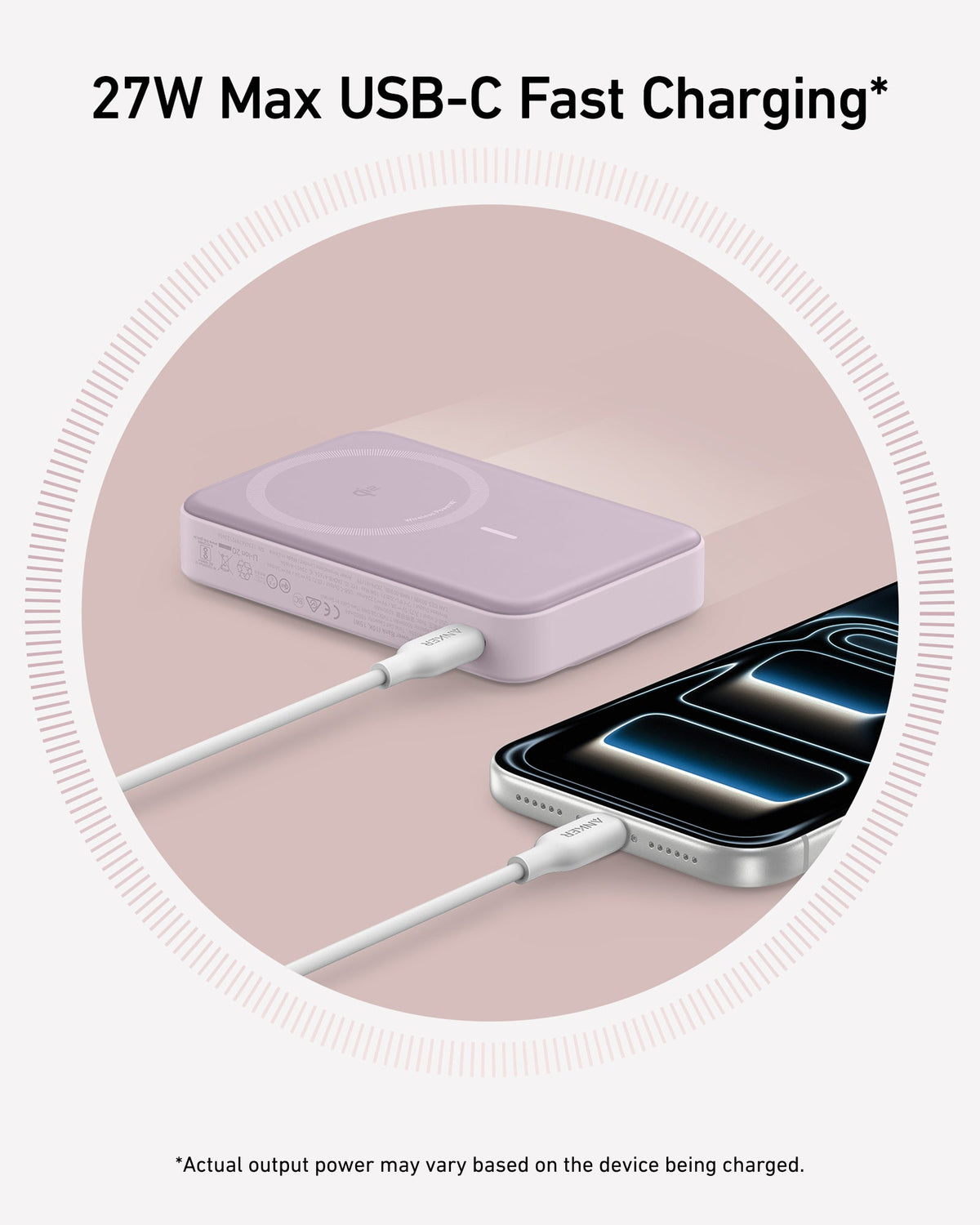 Anker MagGo 10K Power Bank showing portable charger with MagSafe compatibility and digital display, black color.