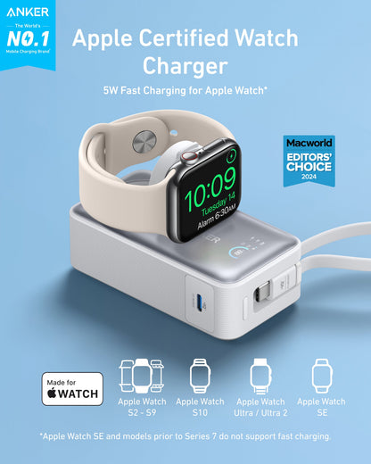 Anker MagGo 10K 35W power bank with Apple Watch charging pad and USB-C port, portable power source for Apple Watch and devices