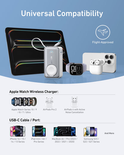 Anker MagGo 10K 35W power bank with Apple Watch charging pad, portable power source for Apple Watch and smartphones