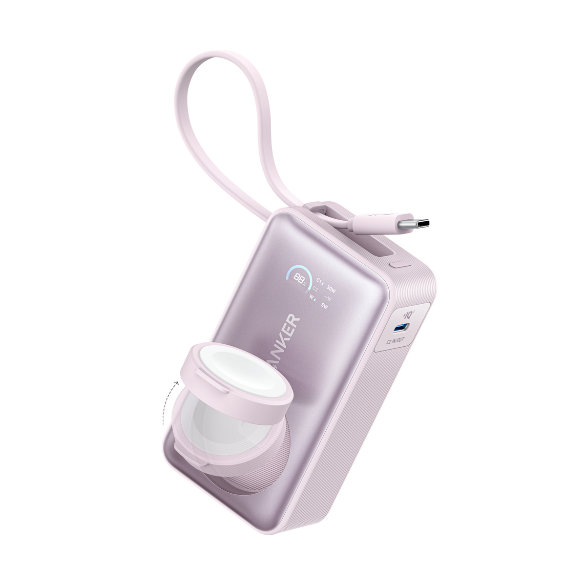 Anker MagGo 10K 35W power bank for Apple Watch, compact portable charger with magnetic attachment and sleek design.