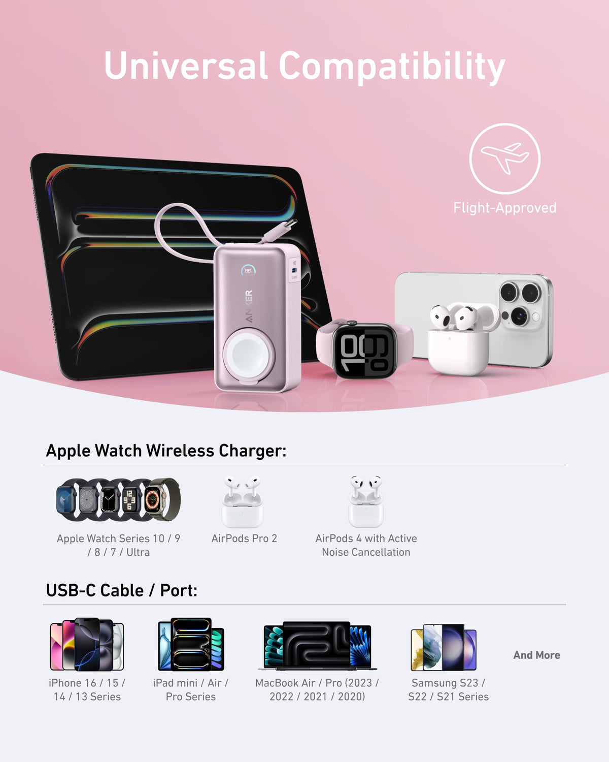 Anker MagGo 10K 35W power bank with Apple Watch charging pad and USB-C port, compact portable charger for Apple devices