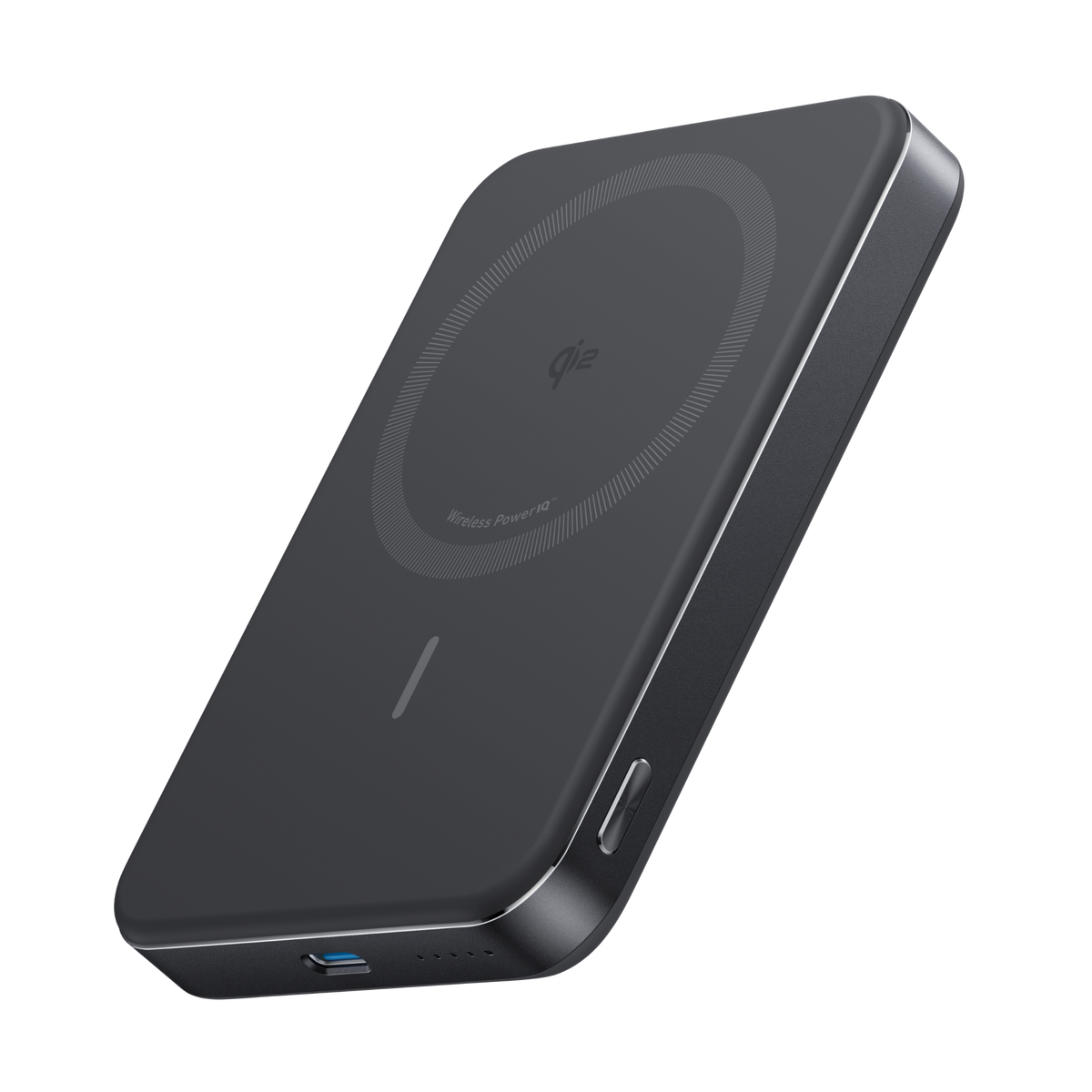 Anker MagGo 10K Slim Power Bank showing portable design with matte finish and USB-C charging port.