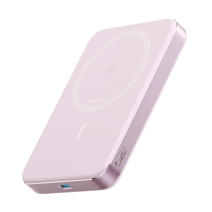 Anker MagGo 10K Slim Power Bank showing slim portable design with magnetic attachment and USB-C charging port.