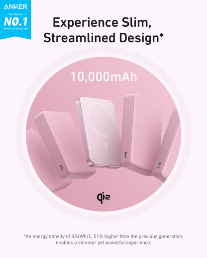 Anker MagGo 10K Slim Power Bank showing a sleek, portable design with magnetic charging capabilities.