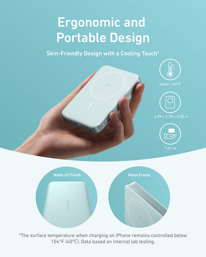 Anker MagGo Power Bank 10K Slim portable charger with magnetic attachment and sleek design, shown on a white background.