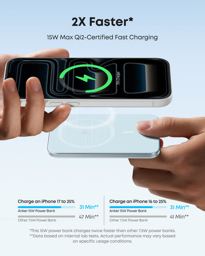 Anker Nano 5K power bank with MagGo and slim design, portable rechargeable battery for smartphones and devices.