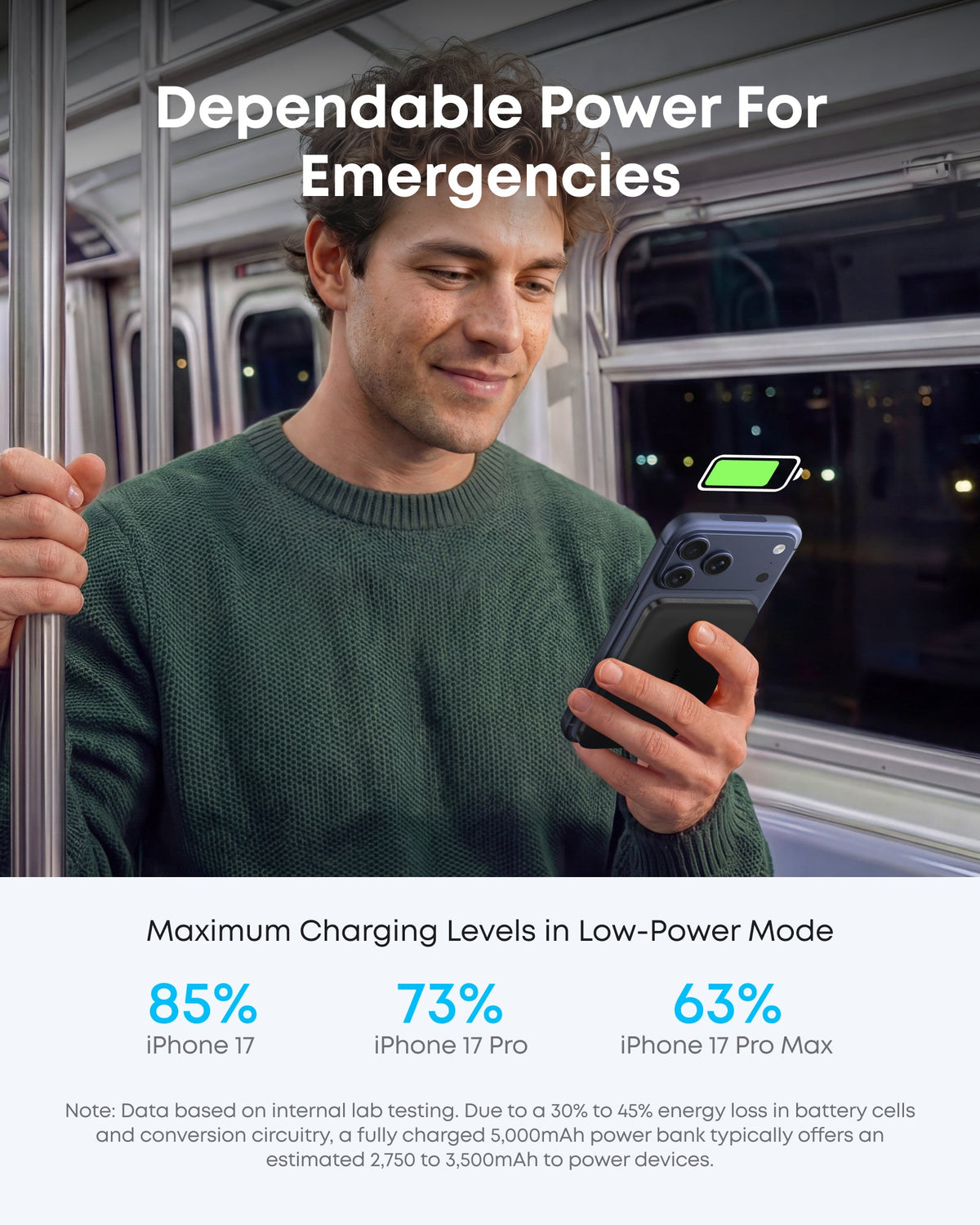 Anker Nano 5K MagGo slim power bank with compact design and USB-C port for portable charging.