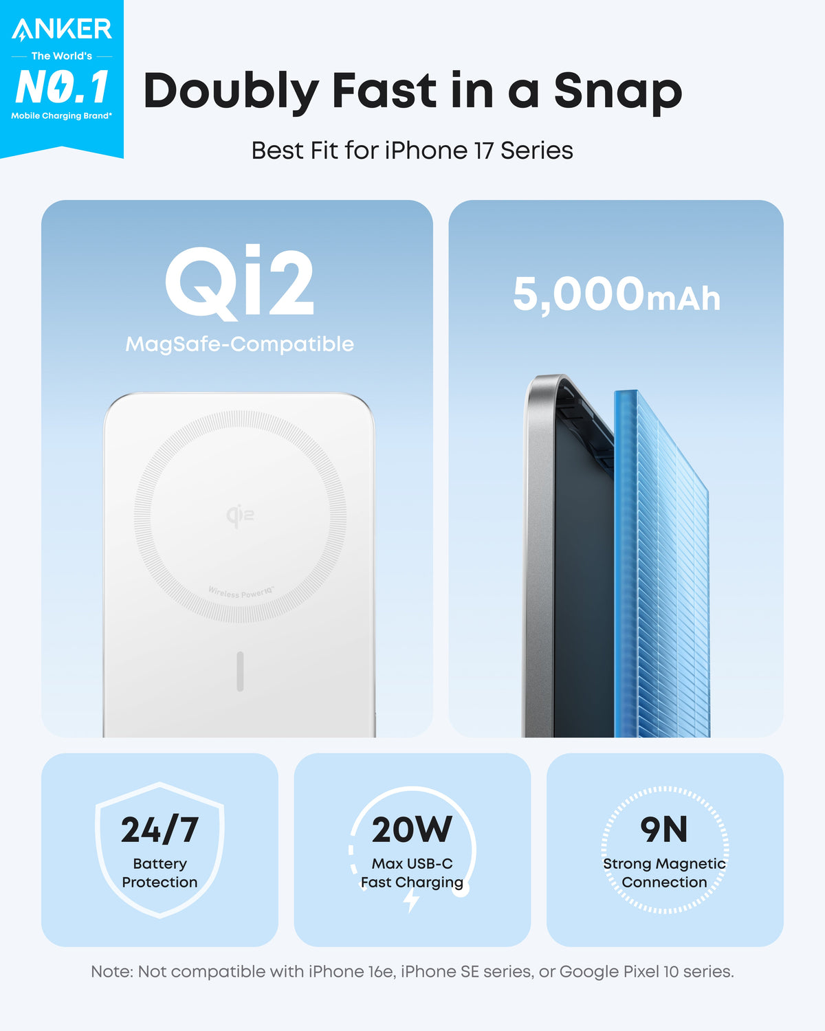 Anker Nano Power Bank 5K with MagGo, slim portable charger, white compact design with USB-C port for smartphones and devices.