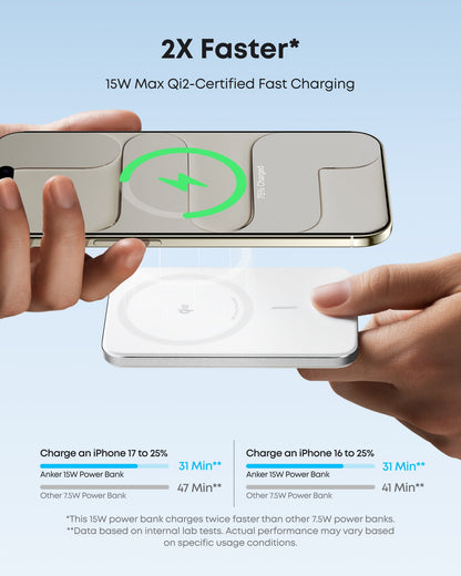 Anker Nano Power Bank 5K with MagGo, slim portable charger showing compact design and USB-C port for mobile device charging.