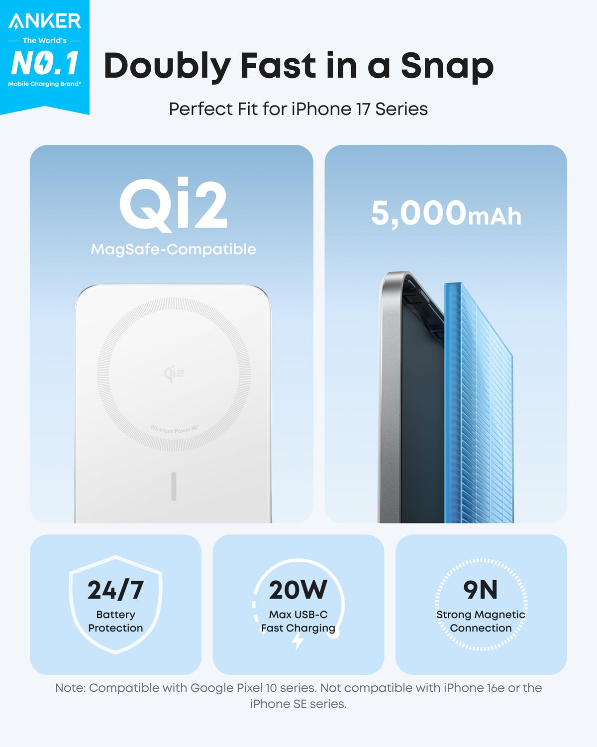 Anker Nano 5K MagGo slim power bank with USB-C port, compact portable charger for smartphones and devices.